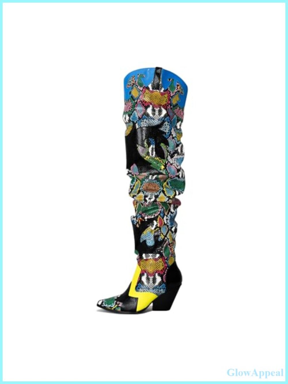 Faux Snakeskin Thigh High Western Boots Chunky Heel Pointed Toe